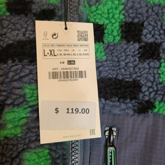 ZARA MAN NWT FW22 GRAY ABSTRACT PRINT FLEECE JACKET 3548/307 l-xl - Picture 6 of 13